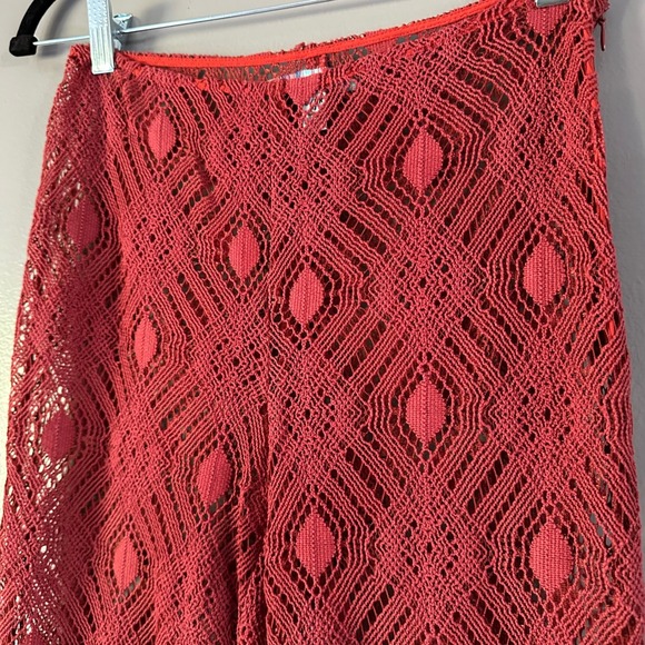 Urban Outfitters Tasha Sheer Eyelet Lace Flare Pants | Rust Orange SZ 0 - Picture 2 of 8